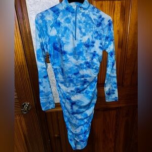 MM White and Blue Tye-Dye Bodycon Dress
